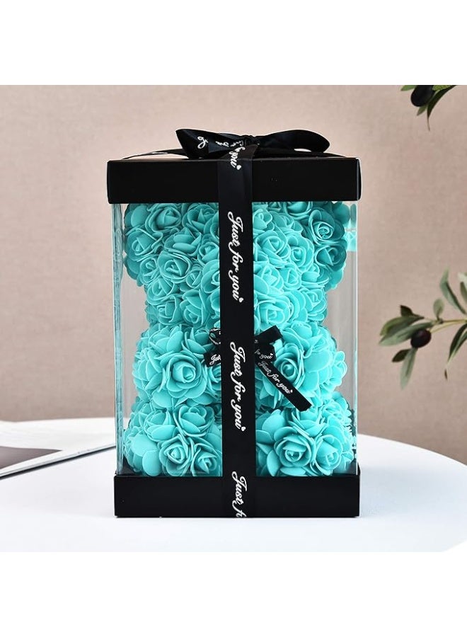 Artificial Rose Teddy Bear Dolls Teddy Bear Toy Artificial Preserved Flower Hand Made Teddy Bear for Valentines Day Mothers Day Birthdays Weddings Gift - teal/turquoise - Image 3